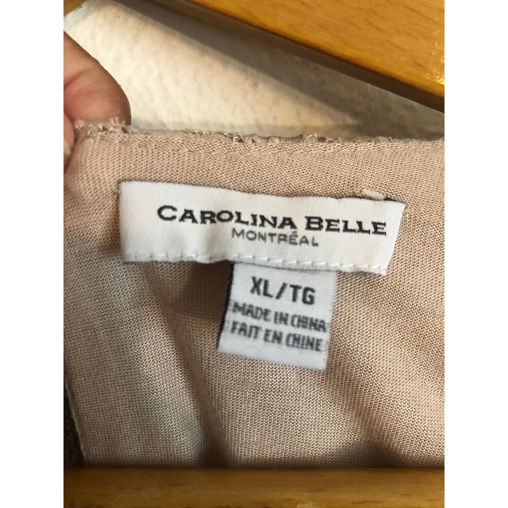Carolina Belle Montreal Tan Lace Top Ruffled Stretch Bell Sleeves Romantic XL - Picture 7 of 9